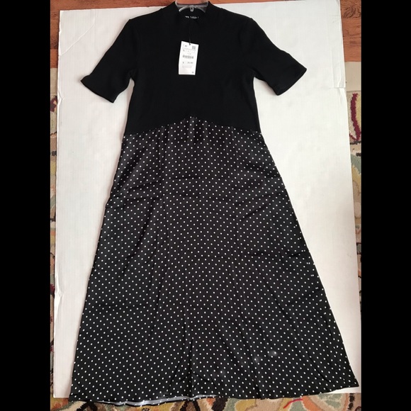 Zara Dresses | Zara Womens Maxi Black Dress Polka Dots Skirt | Color: Black/White | Size: L | Seancarde's Closet